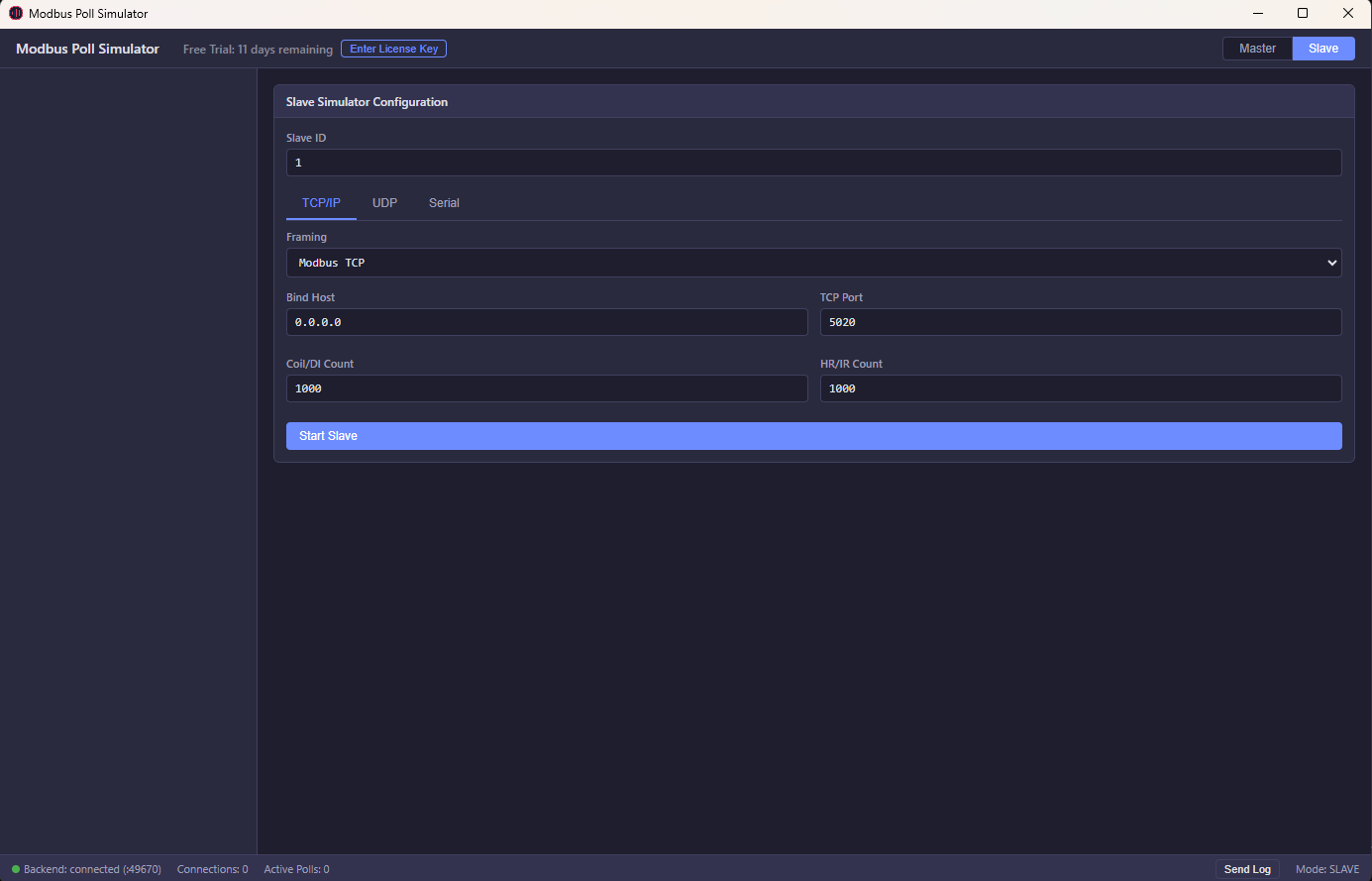 Modbus Simulator - Slave Mode simulating devices